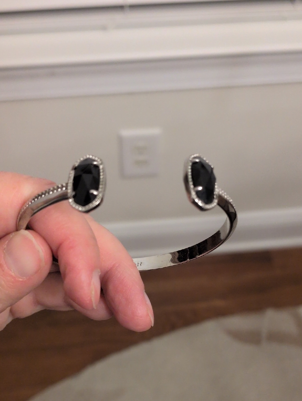 Kendra Scott Silver Open Cuff with Black Faceted Stones
